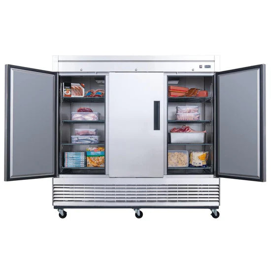 3-Door Commercial Freezer in Stainless Steel