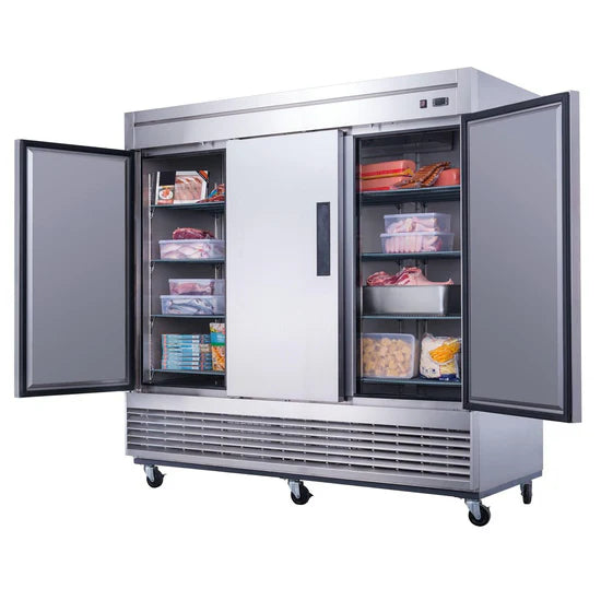 3-Door Commercial Freezer in Stainless Steel